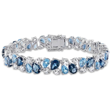 Tangelo 33-1/3 Carat T.G.W. Sky and London Blue Topaz with Created White Sapphire Sterling Silver Tennis Bracelet, 7.25