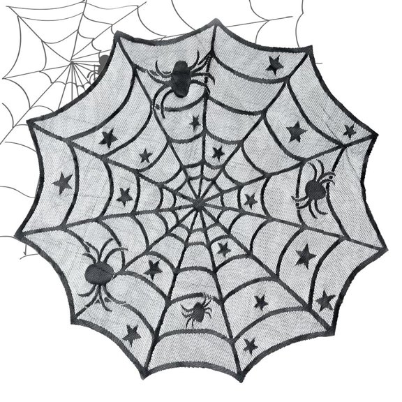 Halloween Star Round Tablecloth, 40.16 in Diameter, PET Material, Table Cover for Dining, Buffet, Birthday, Wedding and Craft Activities