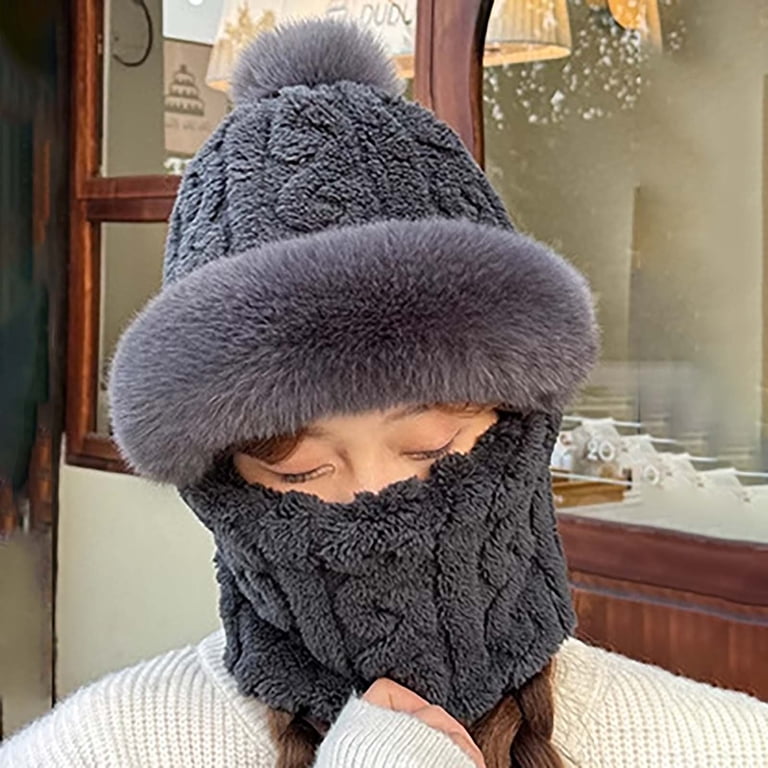 Only Moment Winter Hats for Women Grey Beanie Hat With Scarf 