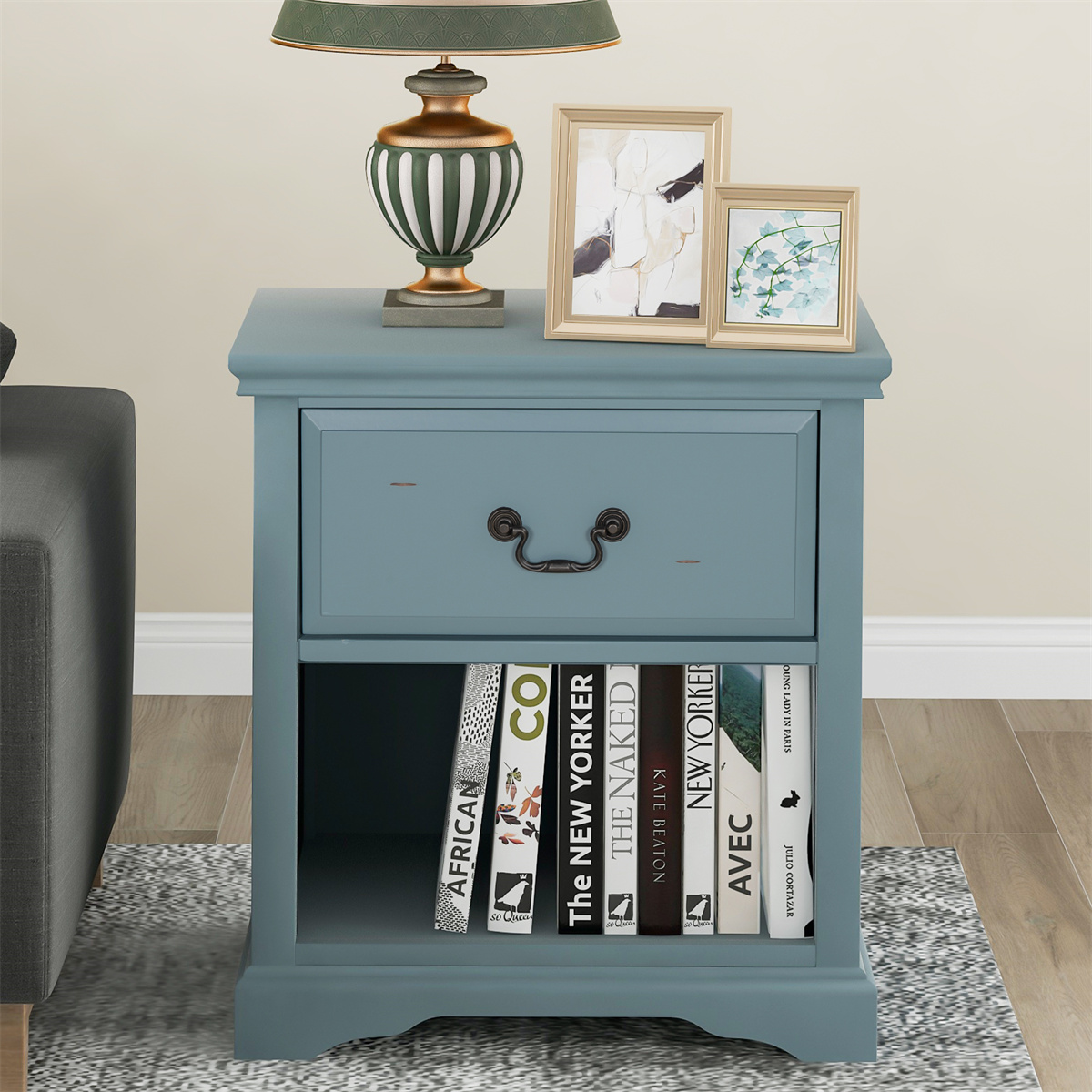 Night Stand Side Table with One Drawer and Bottom Shelf Storage