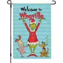 Christmas Welcome to Whoville Garden Flag, Christmas Garden Flag Fall Winter Garden Flags Xmas Decorative Outdoor Yard Burlap Flag 12 x 18 Inch