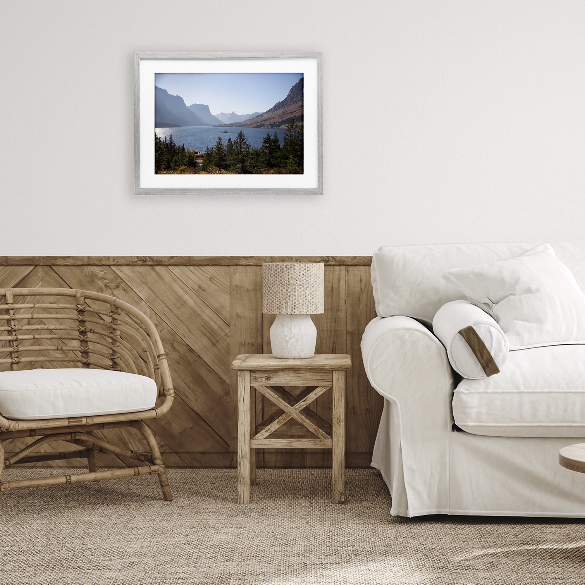 Stupell Industries Cliffs Overlooking Lake Gray Framed Print Under Glass, design by Carol Robinson