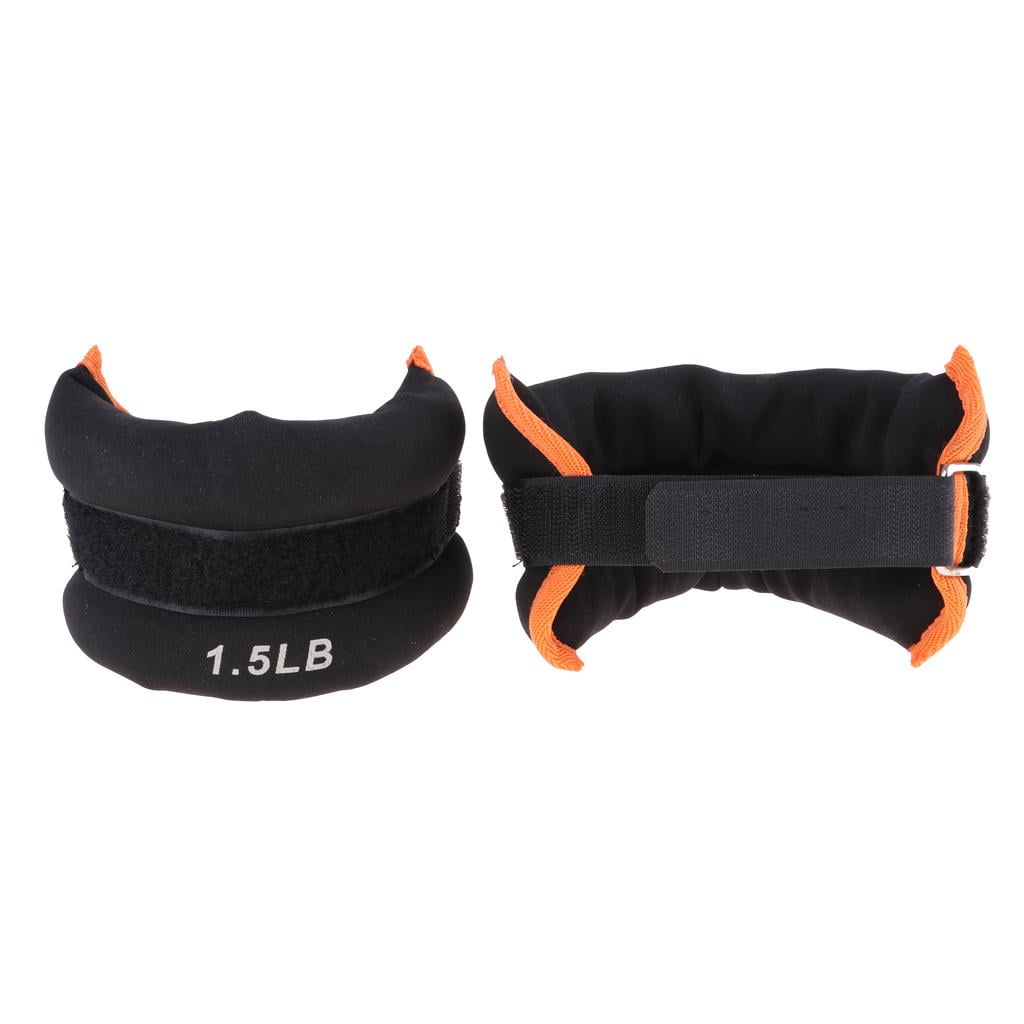 funtasica Set of 2 Ankle / Wrist Weights with Adjustable for Walking, Fitness, And Cardio Exercise (1-1.5lbs, Black) - 1.5 LB