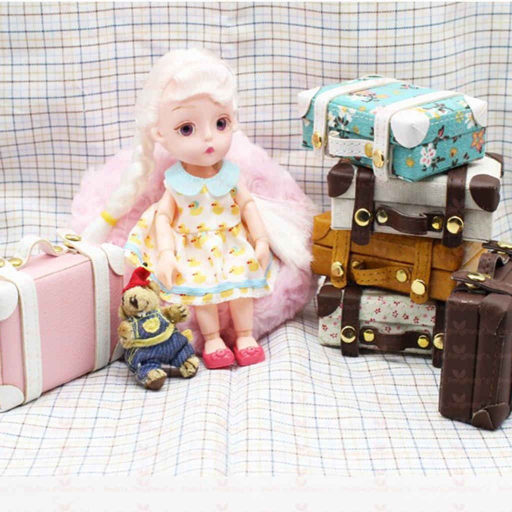 1:6 Scale Miniature Vintage Suitcase Travel Luggage Dollhouse for BJD Doll 