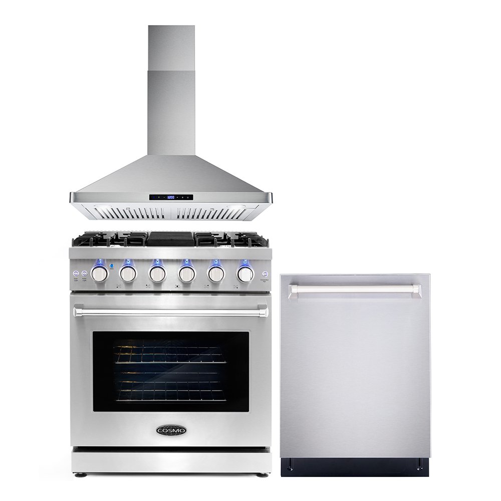 3 Piece Kitchen Package with 30" Freestanding Gas Range 30" Wall Mount