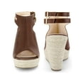 thumbnail image 5 of BLISSFUL STEP Peep Toe Double Ankle Strap Espadrilles Platform Wedges Heel Sandals for Women Brown 6.5, 5 of 6