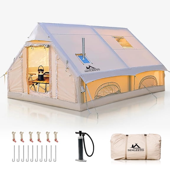 Inflatable Camping Tents 4/6/8/10 Person,129 Square Feets Large Blow up Tent with Stove Jack