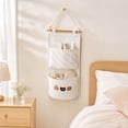 thumbnail image 6 of SLYNSHome 2-Pocket Fabric Organizer Bag,Hanging Foldable Bag Beige Wall Mount Storage Pouch For Bedroom, Bathroom, Kitchen Door Small Sundry Storage, 6 of 7