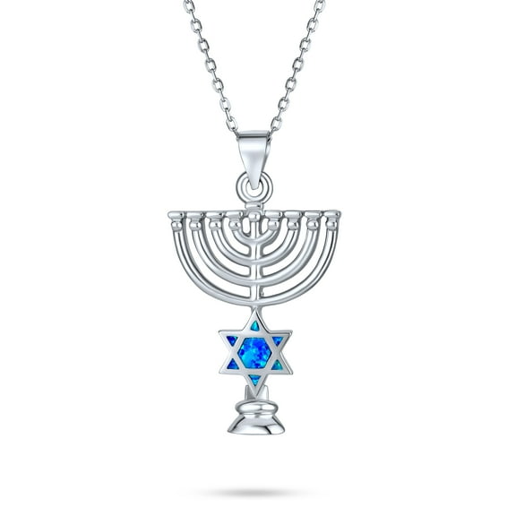 Bling Jewelry Womens Blue Opal Judaica Star of David Pendant Necklace Bat Mitzvah