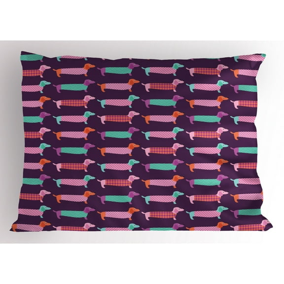 Ambesonne Dachshund Pillow Sham, Sixties Style Puppy, 26" X 20", Multicolor