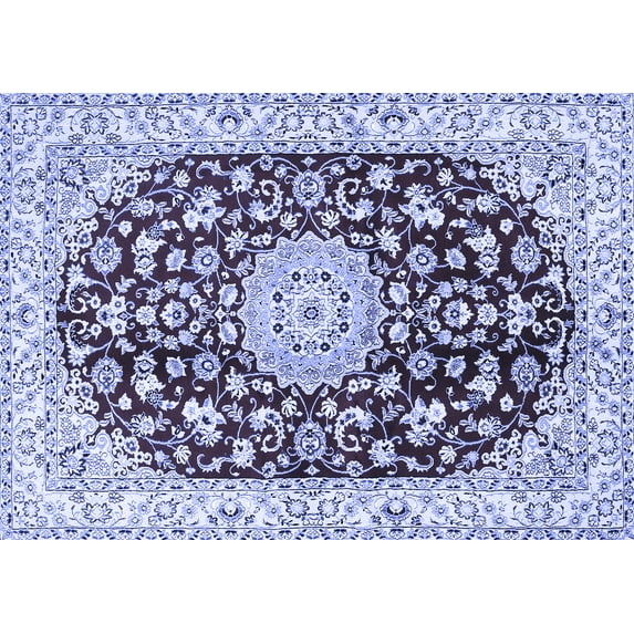 Ahgly Company Machine Washable Indoor Rectangle Medallion Blue Traditional Area Rugs, 5' x 7'