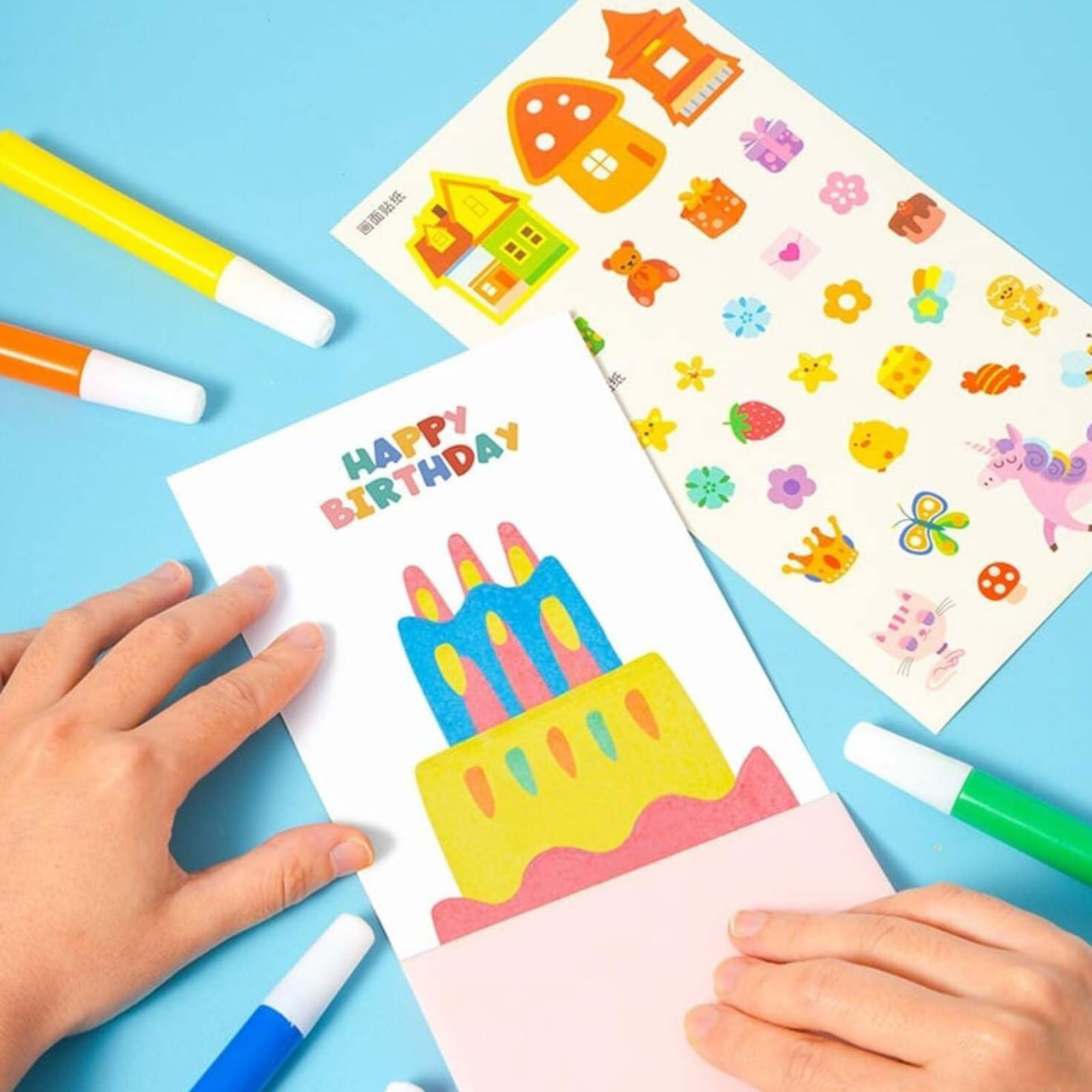 Kit D'art à Gratter Arc-en-ciel Pour Enfants - 20 Cartes à Gratter + Grattoir + Peintures + Autocollants - Activité Manuelle Créative