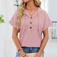 thumbnail image 5 of Yigetop Short Sleeve Sweatshirt Women's Summer Hoodies Short Sleeve Button V Neck Lightweight Drawstring Hoodies Summer Hoodies for Women Pink M, 5 of 8