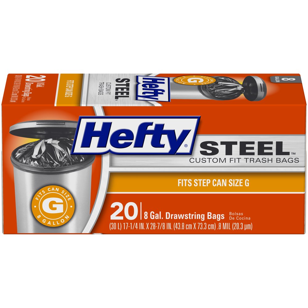 Hefty® Steel Custom Fit Trash Bags, 8 gallon, 20 Bags (Drawstring