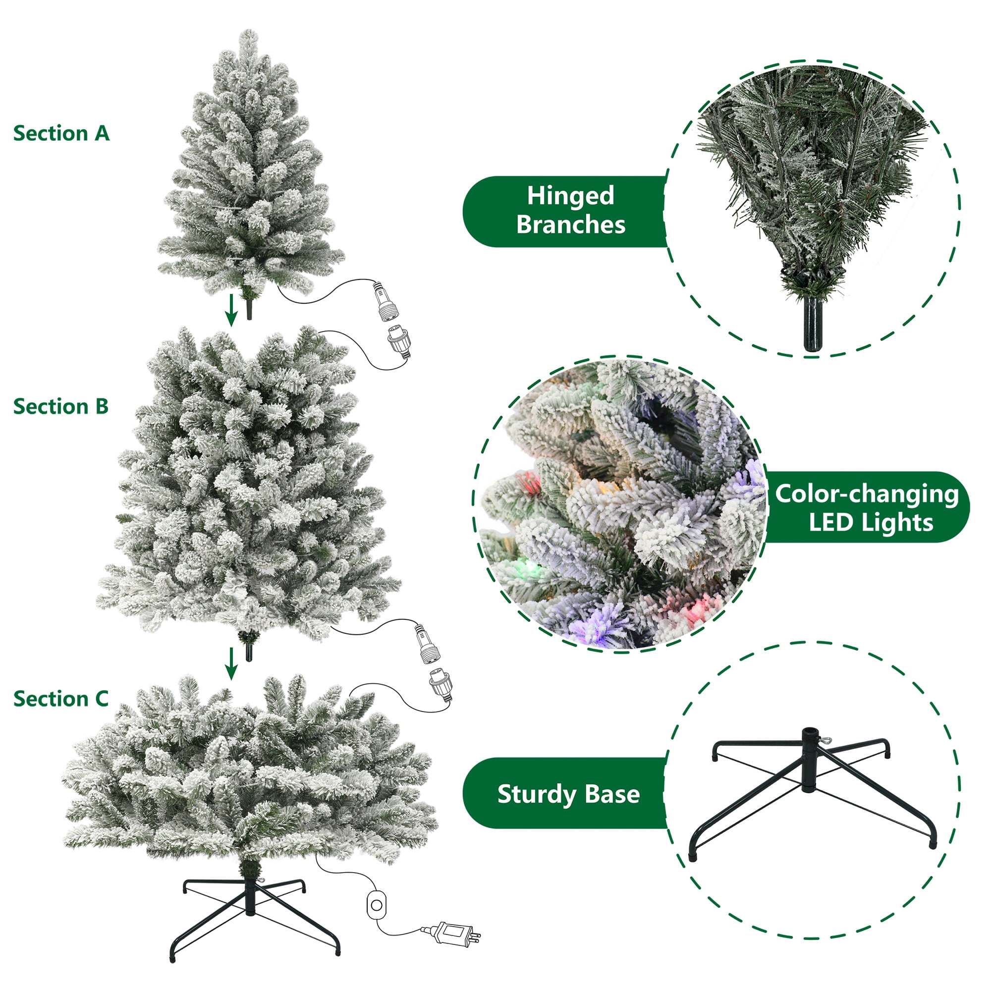 Holiday Time - Brandclub - 6.5' Pre-Lit Green Flocked Frisco Pine