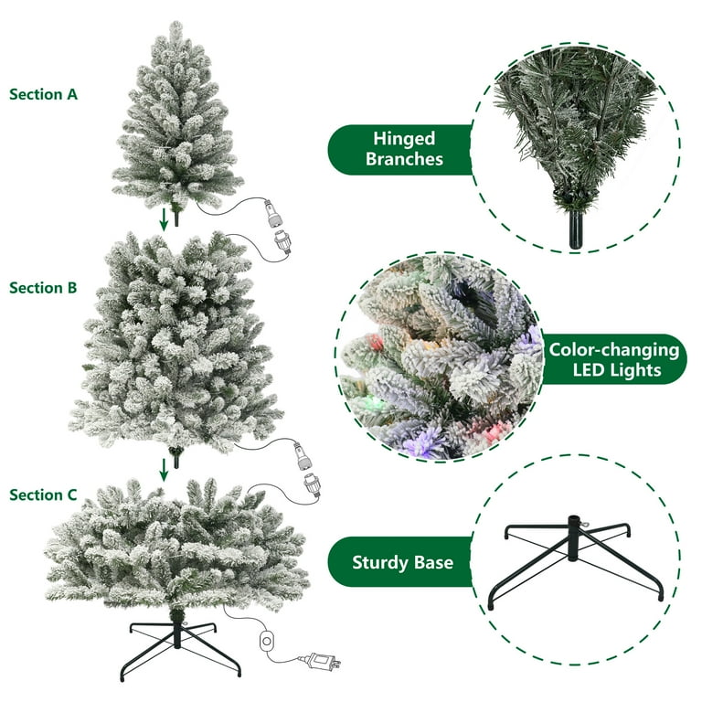 6.5' Pre-Lit Green Flocked Frisco Pine Artificial Christmas Tree with 250 Color-changing LED Lights, by Holiday Time