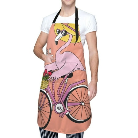 

Cauagu Flamingo Riding a Bicycle Aprons with Pockets Waterproof Apron for Women Kitchen Cooking Apron Adjustable Bib Aprons Chef Apron for Cooking Drawing Crafting
