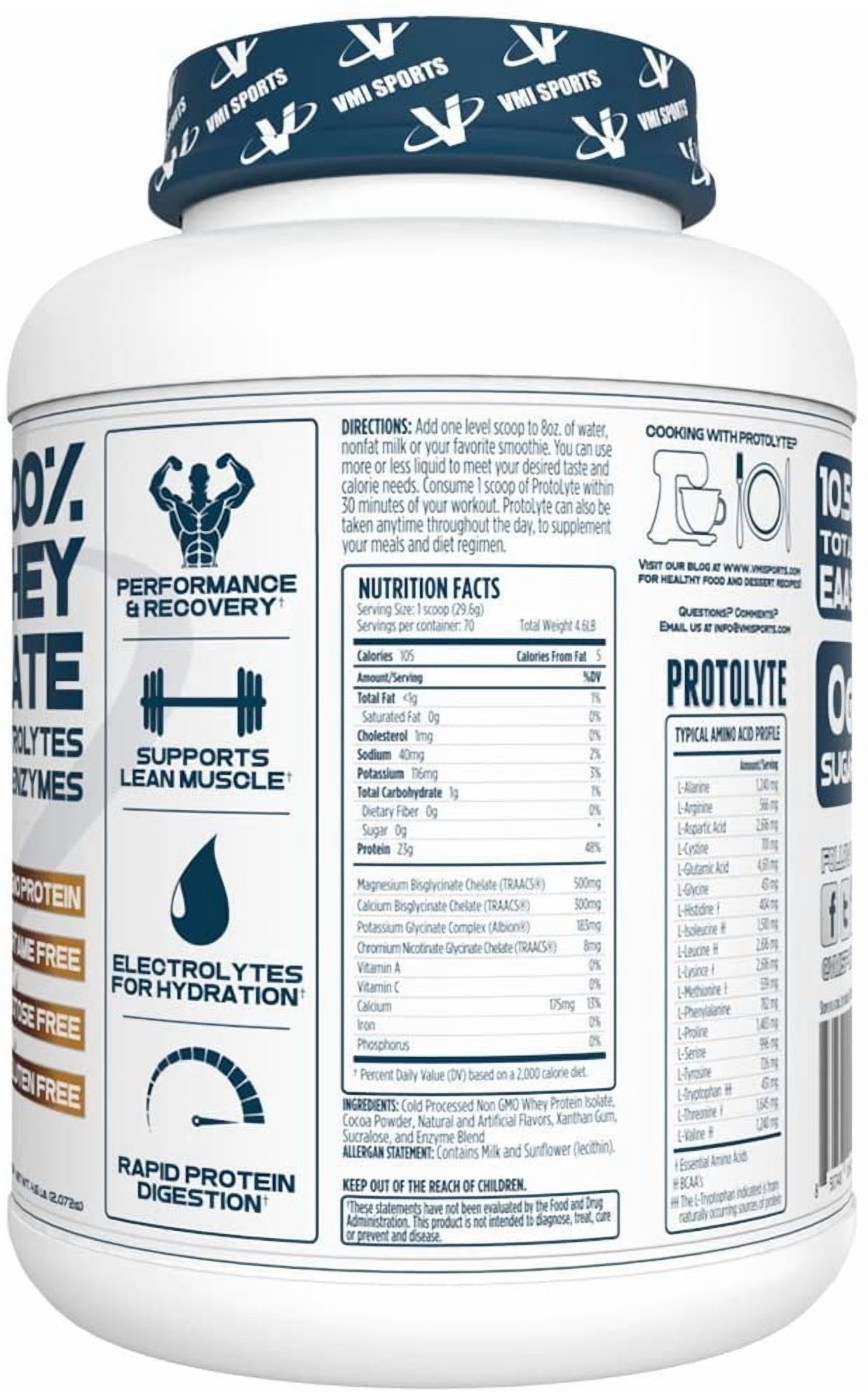 VMI Sports | Protolyte Whey Isolate Protein Powder | Low-Calorie 100% Whey Protein Isolate | Non-GMO Low Sugar Lactose Free and Gluten Free - 4.6 Pound (Chocolate Fudge Cookie)