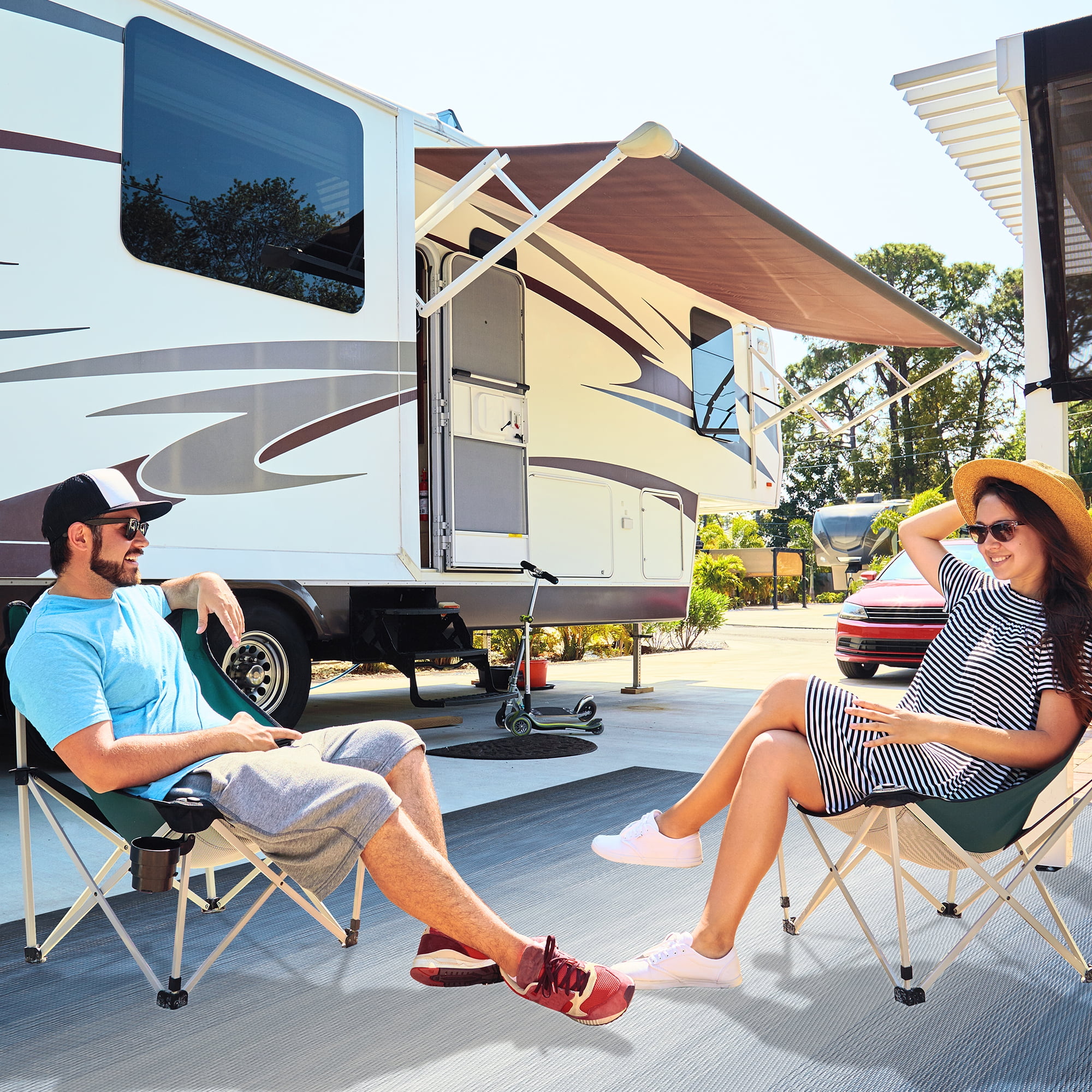 Auto Drive 6'x 9' Space Dyed Ombre RV Patio Mat, Perfect for RV Patios and Garden Patios, Polypropylene