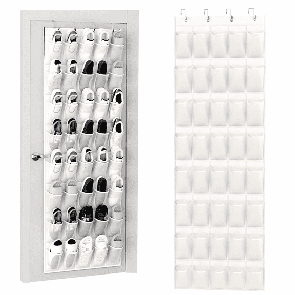 Over the Door Shoe Organizer with 40 Large Breathable Mesh Pockets, Space Saving Hanging Shoe Rack for Entryway, Bedroom & Closet Storage - White