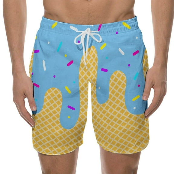 Baseball Style Ice Cream Shorts Beach Vacations Trunks Sky Blue L
