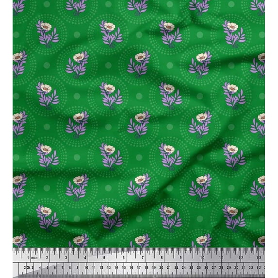 Soimoi Cotton Cambric Fabric Dot,Leaves & Floral Artistic Print Fabric by the Yard 56 Inch Wide