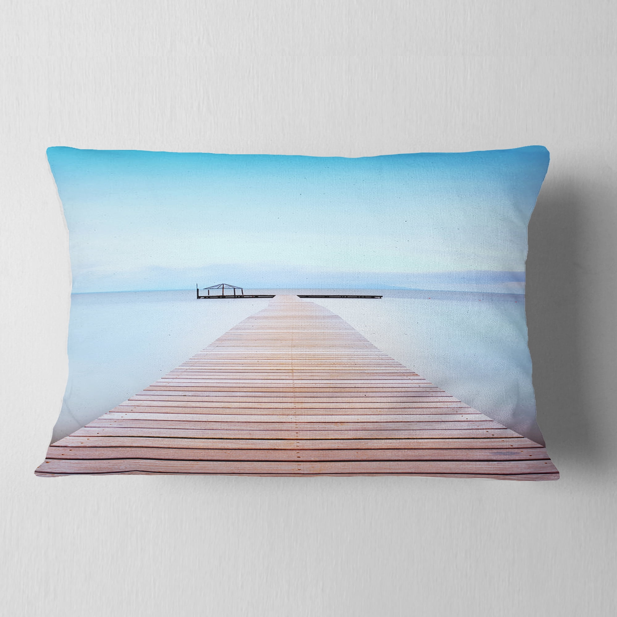 Designart Wooden Pier in Cold Atmosphere - Seascape Throw Pillow - 12x20