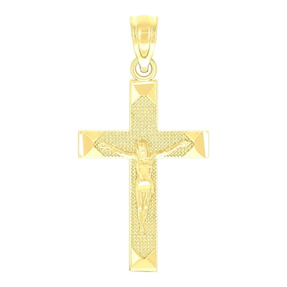10k Yellow Gold Mens Textured Crucifix Cross Religious Charm Pendant Pendant Necklace for Men
