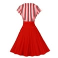 thumbnail image 3 of YYDGH Cocktail Party Dress for Women's 1950s Retro Audrey Hepburn Dresses V-Neck Short Sleeve Striped Print A-Line Swing Dress Red M, 3 of 8