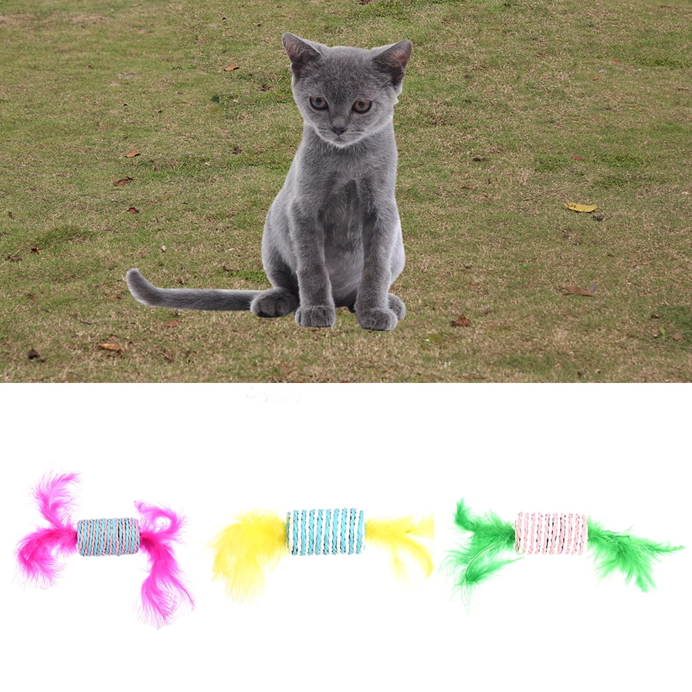 Colorful Sisal Rope Toy With Feathers Pet Cat Toys Long Rolling ...