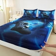 thumbnail image 3 of Manfei Cyan Gamepad Twin Sheet Sets Teen, Neon Honeycomb Geometric Twin Fitted Sheet, Modern Video Game Flat Sheet, Breathable Home Decor, 3 Pieces, 3 of 7