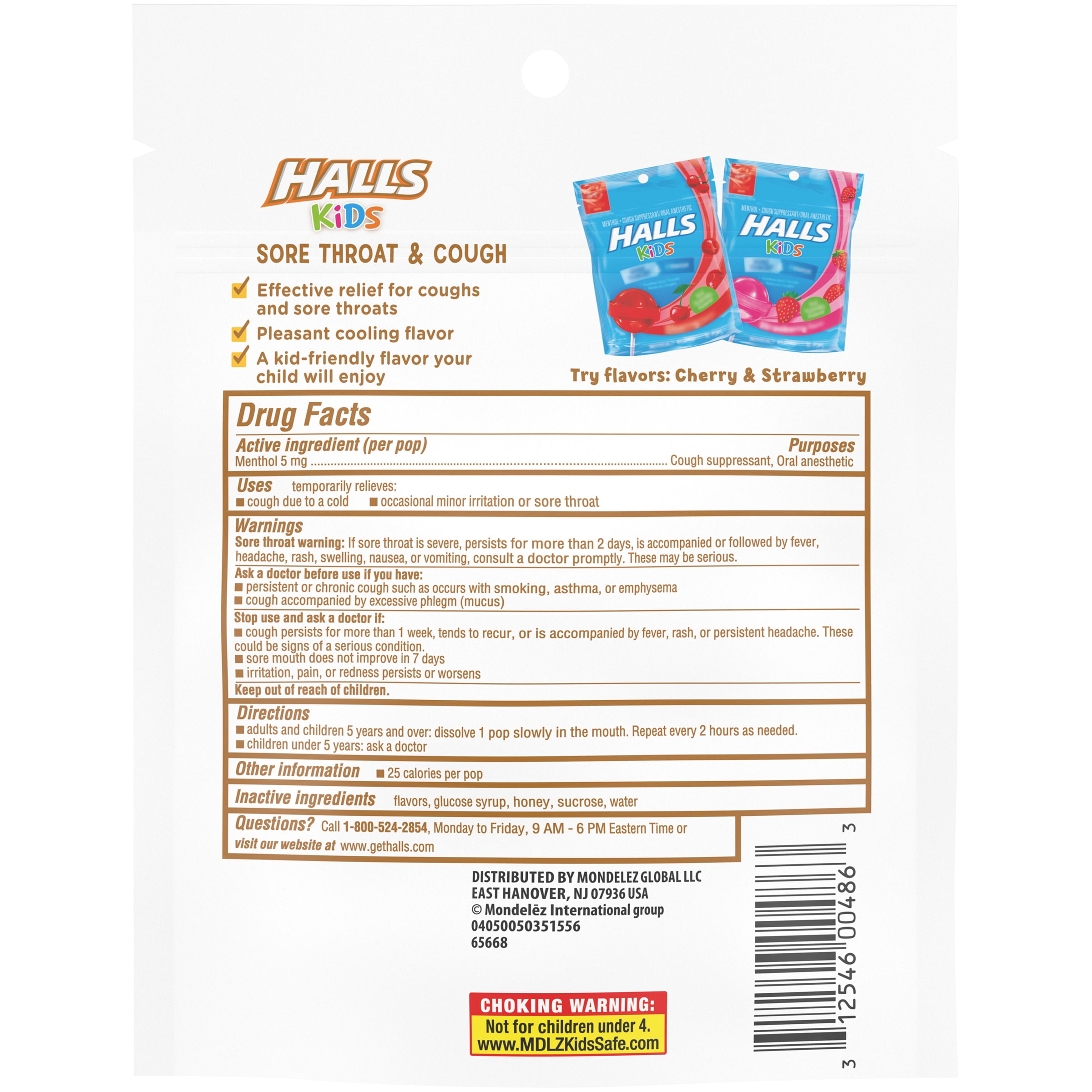 HALLS KIDS Honey Apple Cough and Sore Throat Pops, 10 Pops