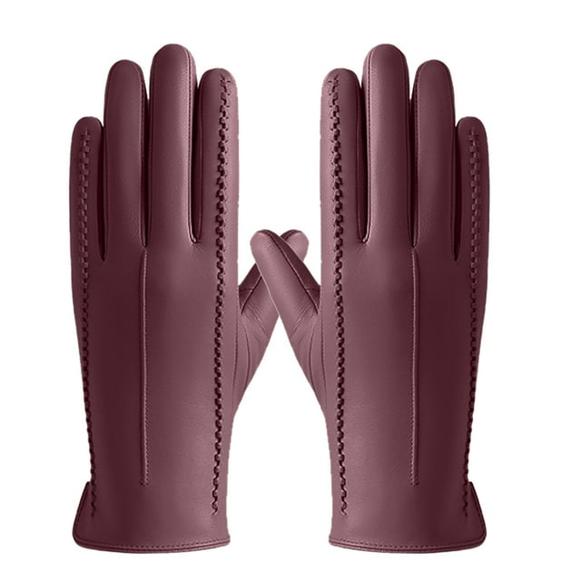Ladies' 2024 Autumn And Winter Solid Color Versatile Windproof And Thick Cold Leather Gloves