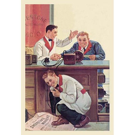 - September 1935 magazine cover artwork by Robt Robinson The 1935 copy shows garage employees at the Bestone Automotive Radio outlet One eagerly listens to the horse racing results on a wireless while