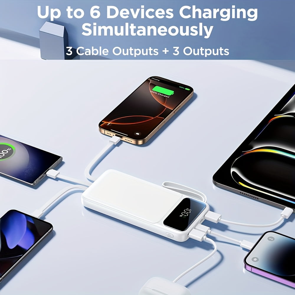 Power Bank: 20000mAh, 20W Fast Charging Portable Charger, Built-in Cable, USB C Battery Pack, Ultra-thin Portable Mobile Phone Charger. Spare Battery Suitable For All Mobile Phones And Tablets