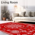 thumbnail image 2 of ODIKA 2'x3' Machine Washable Non-Slip Area Rug, Snowflake Medallion with Festive Holly Berry Accent High Traffic Rug with Pad, Red, 638770, 2 of 8