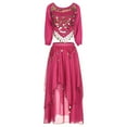 thumbnail image 6 of Women Belly Dance Outfits Long Sleeve Lace-up Chiffon Crop Skirt Princess Dress Up Costume, 6 of 7