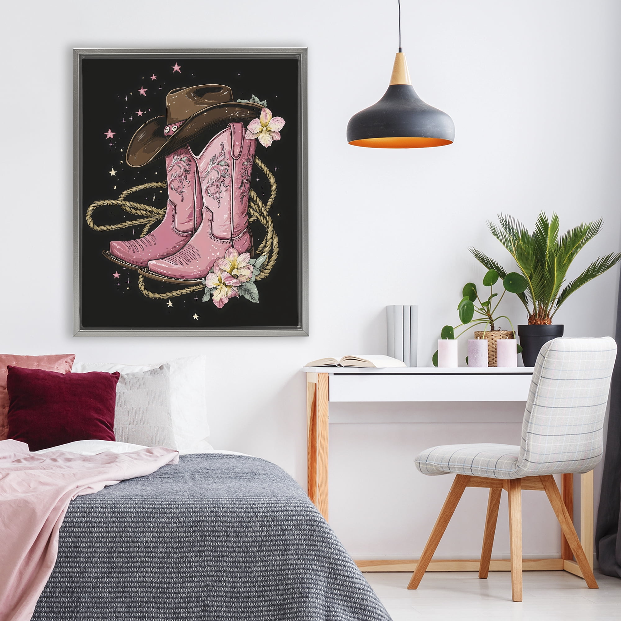 Stupell Industries Western Chic Pink Boots Gray Framed Floater Canvas Wall Art, design by Creative Studio
