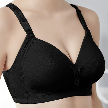Mrasaso Big Sales! Built in Bra Tank Tops for Women Women Underwear Embroidered Glossy Comfortable Wireless Bra Breathable Design for All-Day Comfort(1pc Daily Bra) Black|44