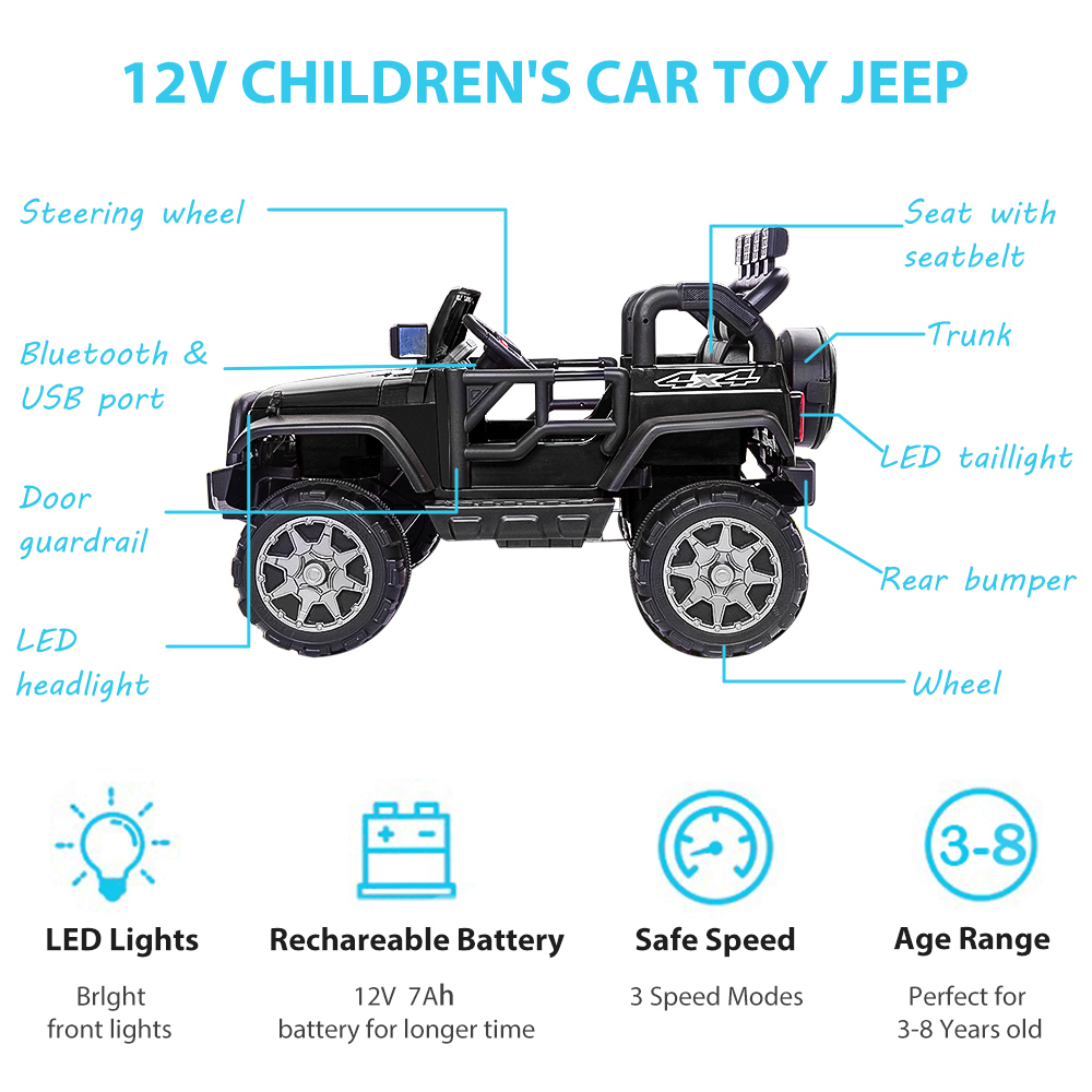 Cfowner 12V Ride On Truck, Battery Powered Electric Kids Ride On Car w/ 2.4G HZ Parental Remote Control, LED Lights, Double Open Doors, Safety Belt, Music, MP3 - image 5 of 7