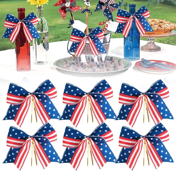6-Pack Patriotic Ribbon Bows Outdoor Yard & Fence Decor Bows Independence Day Wreath Bows Red White Blue Decorative Bows 4th of July American Flag Bows Memorial Day Front Door Bows