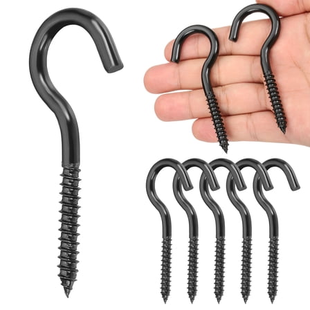 6 Pack Screw Eyes, M6x80mm 304 Stainless Steel Heavy Duty Eye Bolts Screw Black