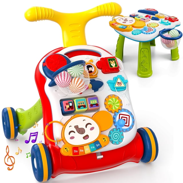 Wee Wonders Andador de bebé 3 en 1 para niños y niñas, andador de aprendizaje sentado y de pie, andador de empuje para bebé, juguetes de aprendizaje para bebés de más de 12 meses
