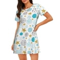 thumbnail image 1 of Easygdp Gold Stars Blue Dots Pattern Camisón de manga corta para mujer, informal, estampado, 1 of 6