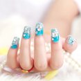 thumbnail image 2 of 24pcs/Set Pretty False Nail Tips Square Head Full Cover Blue Rhinestone Glitter Fake Nails Art with Glue, 2 of 6