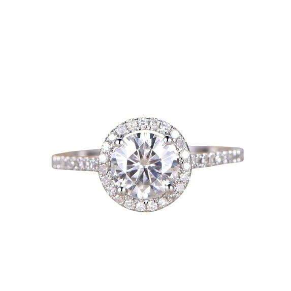 1.25 Carat Round cut Halo Man made diamond moissanite Engagement Ring Set with 18k Gold Plating