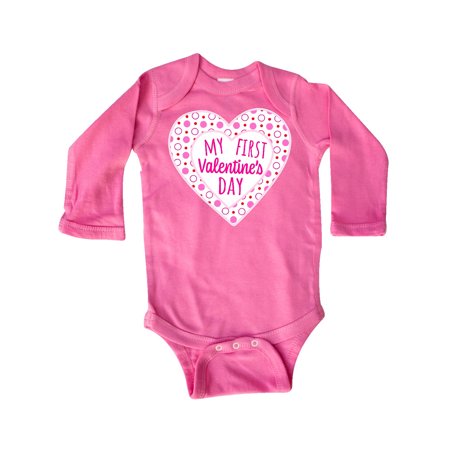 

Inktastic My First Valentine s Day Pink Heart and Dots Gift Baby Boy or Baby Girl Long Sleeve Bodysuit