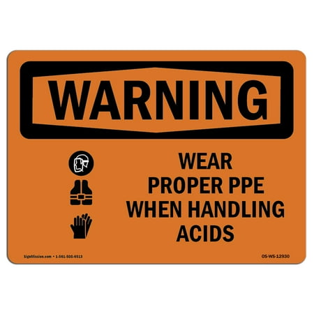 Online Sites For Home Decor OSHA WARNING Sign - Wear Proper PPE Handling Acids | Choose from: Aluminum, Rigid Plastic or Vinyl Label Decal | Protect Your Business, Construction Site, Warehouse & Shop Area ()