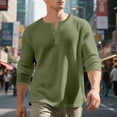 thumbnail image 4 of KHONTS Men's Henley Long Sleeve Shirts Waffle Button up T-Shirt Lightweight Thermal Undershirts Green M, 4 of 9