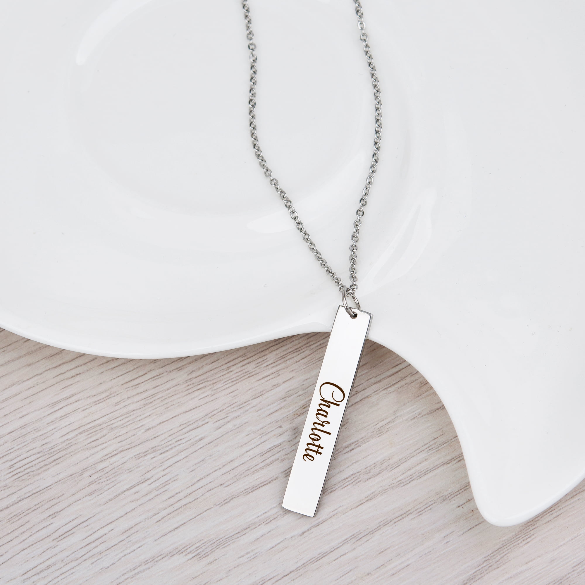 Large Engraved Bar Necklace - Sterling Silver or Gold-Plated - Danique  Jewelry